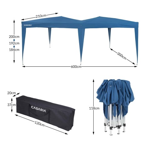 Skladací altánok párty stan modrá 3x6m UV ochrana 50+