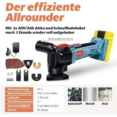 Akumulátorové multifunkční nářadí FANZWORK, 20V EC motor