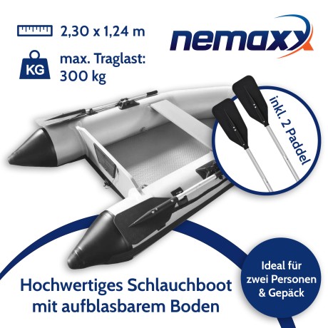Nafukovací čln Nemaxx® Professional 230cm VRÁTANE 2 PÁDEL, VAKU + PUMPY - vysokotlaková podlaha